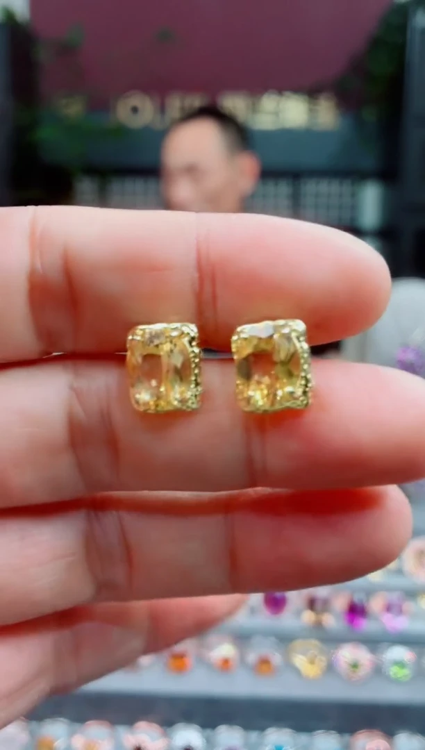 银S925镶嵌耳饰黄晶黄晶耳钉