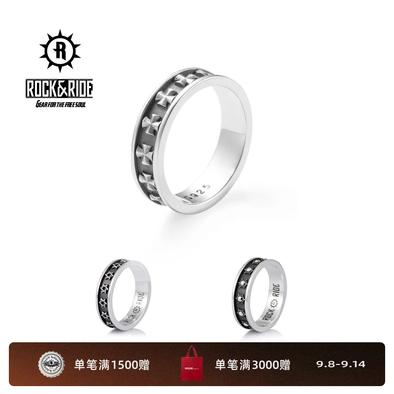ROCK&RIDE 925银戒指 镀钨系列戒指 男士素圈情侣复古潮流素款