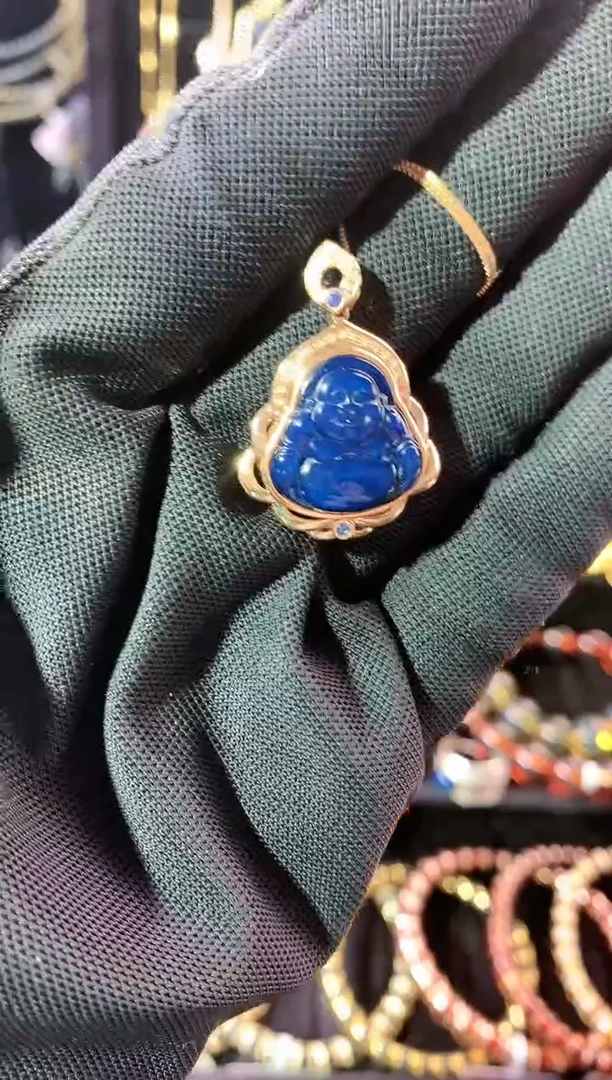 【闪购商品】琥珀珠宝奇石18K金镶嵌多米尼加皇家蓝佛公吊坠