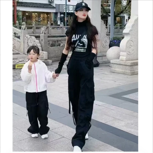 炸街洋气工装裤女春秋装高腰显瘦跳舞休闲裤宽松堆堆拖地长裤时尚