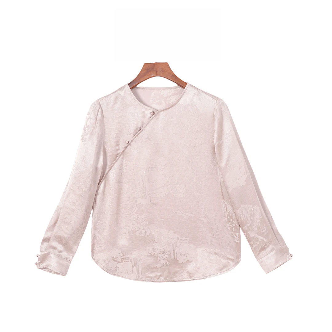 【文萱】桑蚕丝衬衣女长袖汉元素国风新中式盘扣上衣251015A