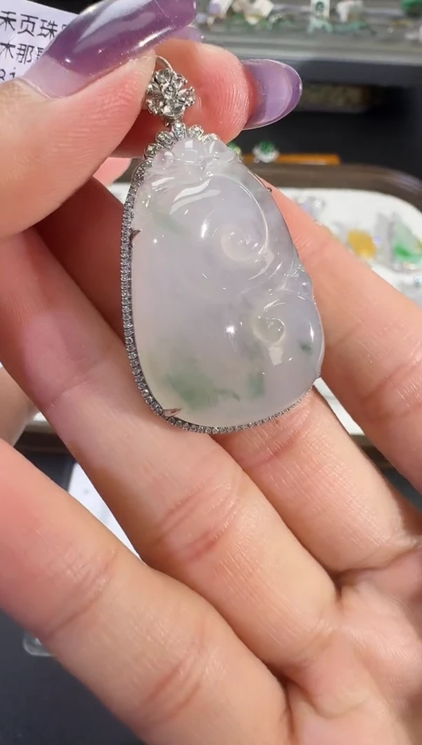 吊坠(不含链)18K金镶嵌翡翠【源头工厂】钻石镶嵌