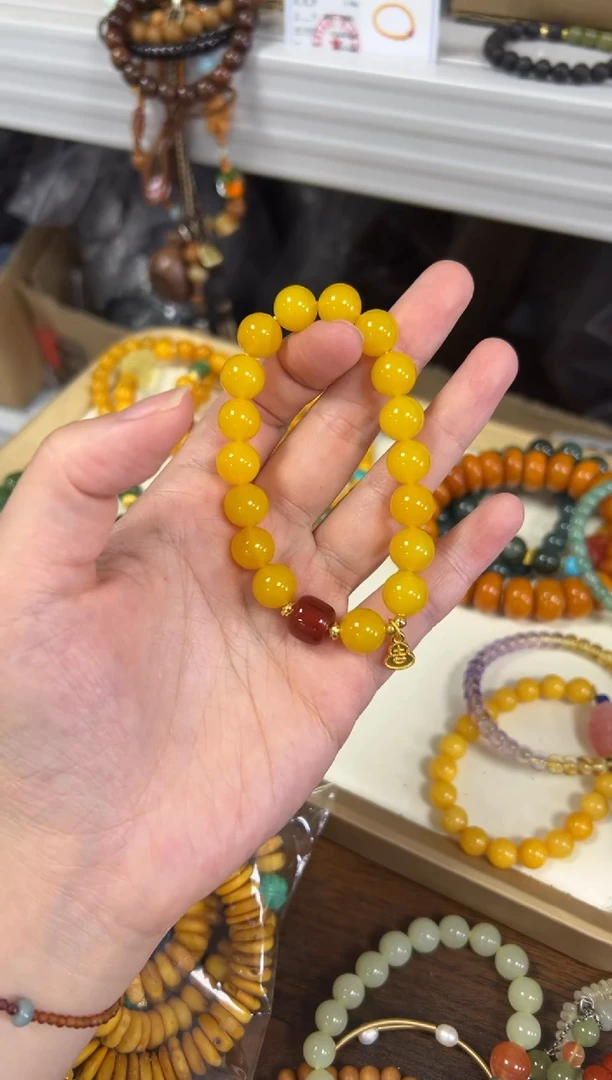 玛瑙/玉髓手链未镶嵌鸡油黄玛瑙搭配款手串[0483]