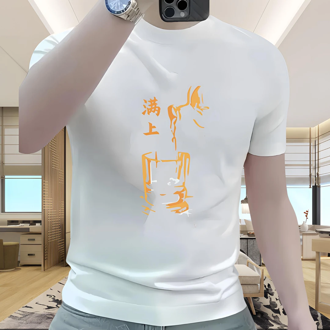 2025新款夏季纯棉短袖t恤男潮牌男士潮流圆领上衣轻奢ins印花T恤