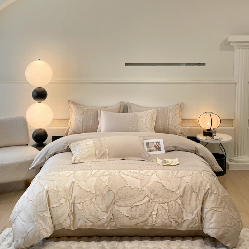 100%全棉欧式浮雕刺绣四件套 100%纯棉生态磨毛床上用品四件套