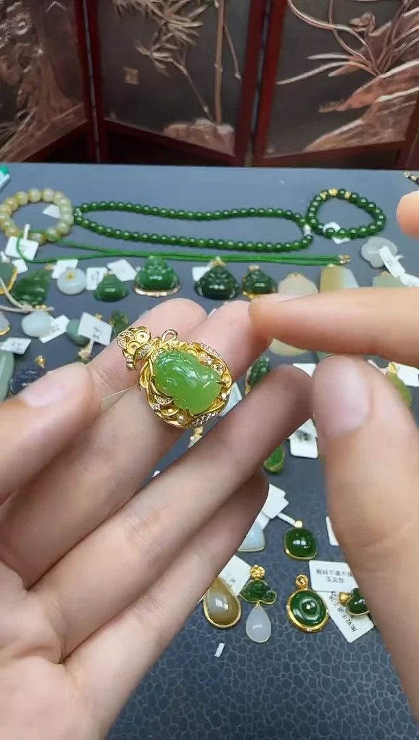 和田玉银S925镶嵌挂件1