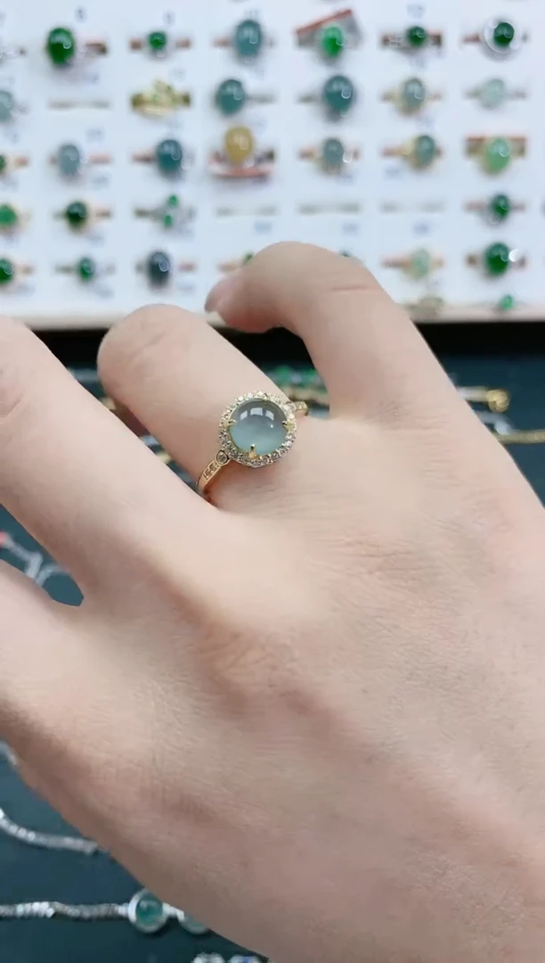 翡翠戒指银S925镶嵌天然翡翠