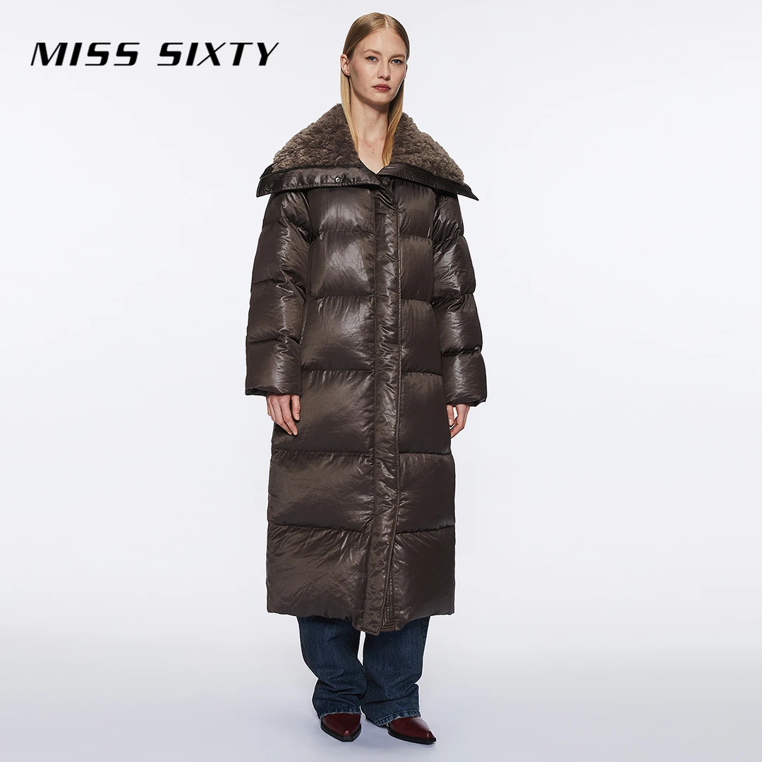 Miss Sixty冬季新款羽绒服女仿毛领长款大衣外套鸭绒百搭休闲