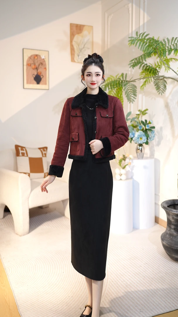 现【外套+半裙】2025冬季轻奢皮毛小香风套装时尚加毛加厚4N170