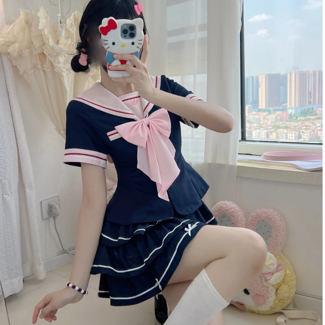 【新品】妙也可原创软妹服蓬蓬百褶裙显瘦jk收腰水手服推荐抖音双11