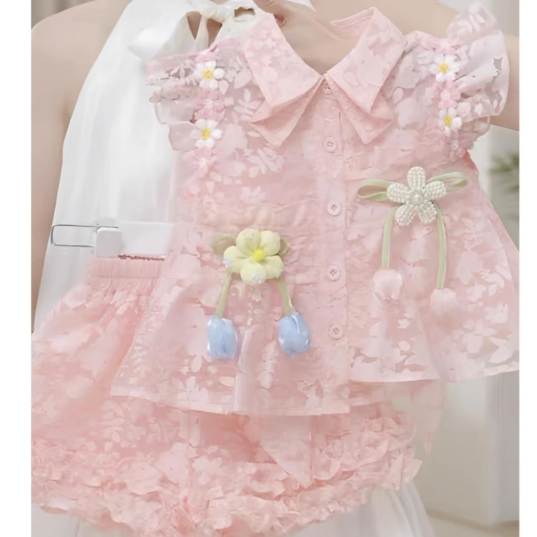 【115】-女童学院风套装夏季2025新款儿童服装卡通两件套432