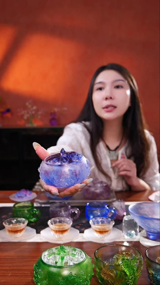 古法琉璃小号蓝紫色梅花香炉
