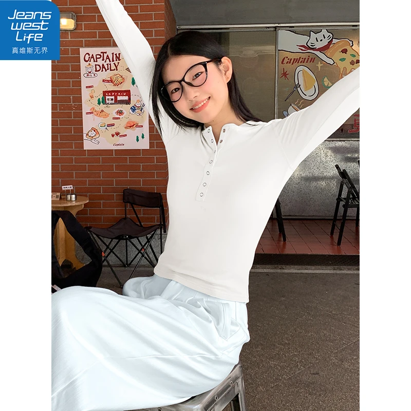 真维斯无界女士开领罗纹打底衫早秋内搭显瘦温柔风日常通勤款上衣