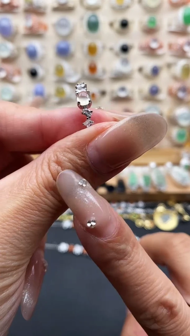 银S925镶嵌戒指翡翠缅甸天然A货翡翠1 1-7