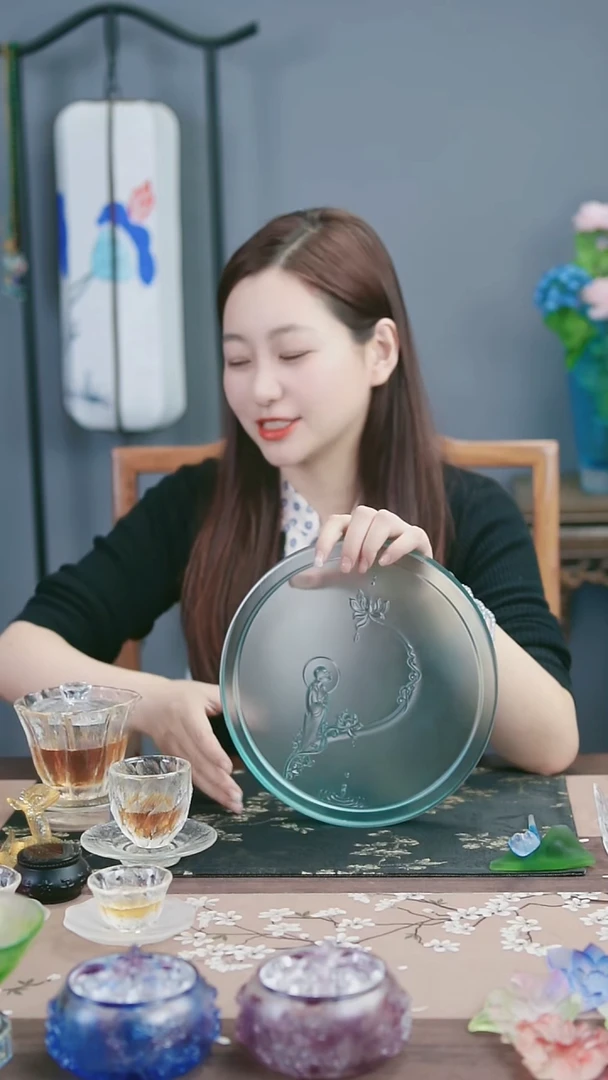 琉璃手工艺品悟道天青色茶盘