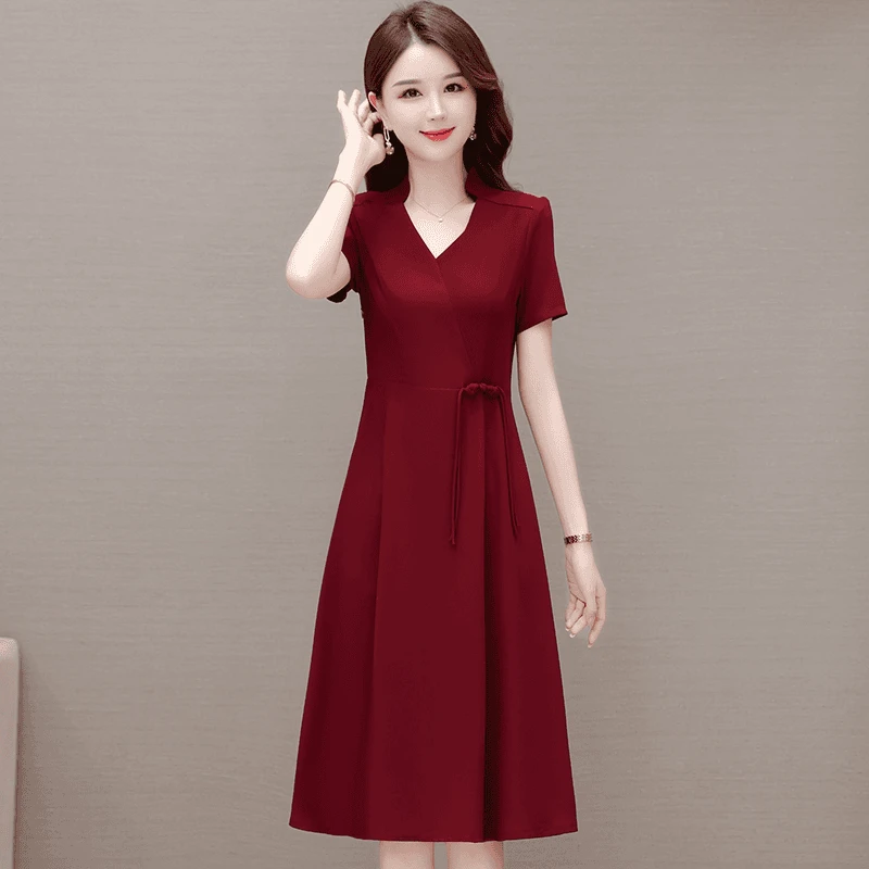 短袖连衣裙精品女装2025年夏季新款时尚遮肚显瘦高档妈妈装长裙子