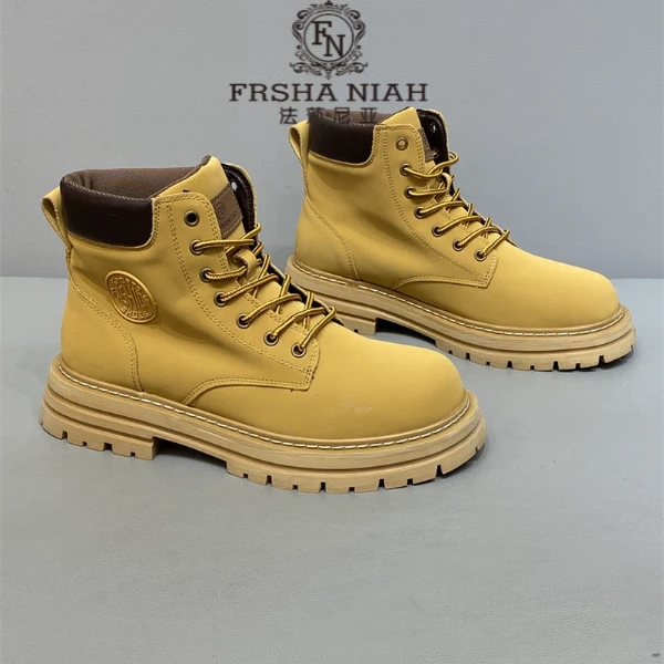 法莎尼亚马丁靴男款秋季新款韩版时尚大黄靴潮流男士英伦风工装靴