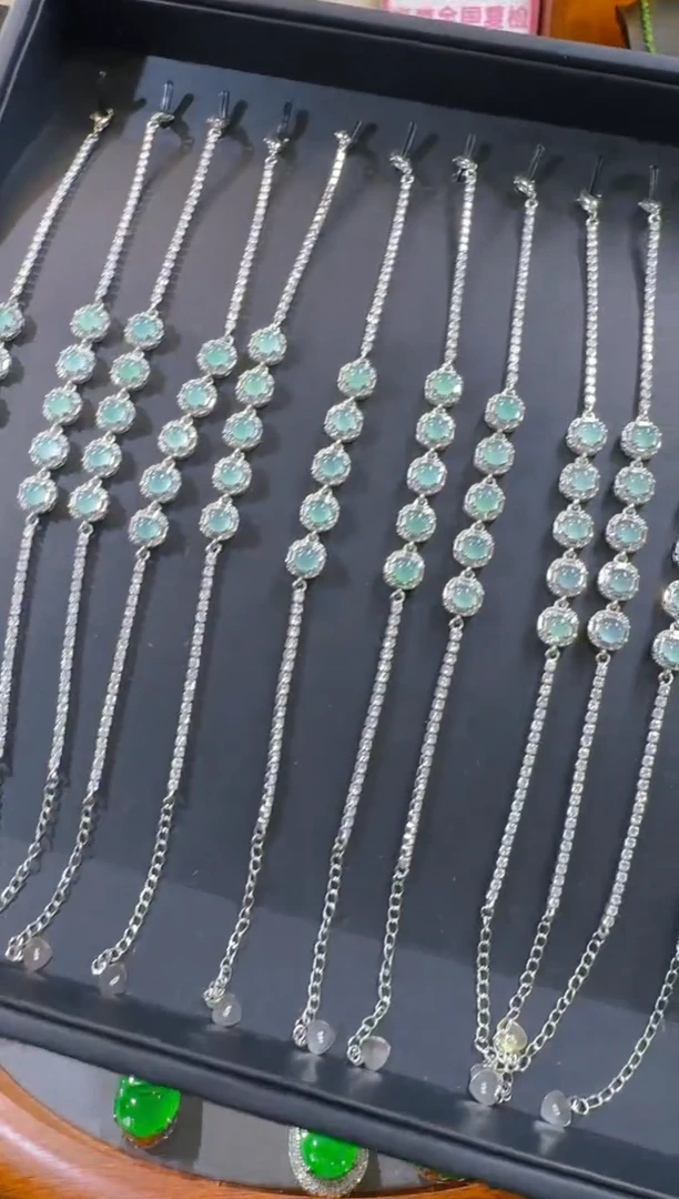 银S925镶嵌手链翡翠天然A货翡翠+发其一