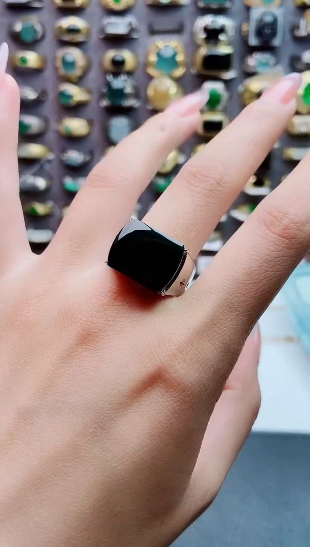 银S925镶嵌戒指翡翠天然翡翠男戒