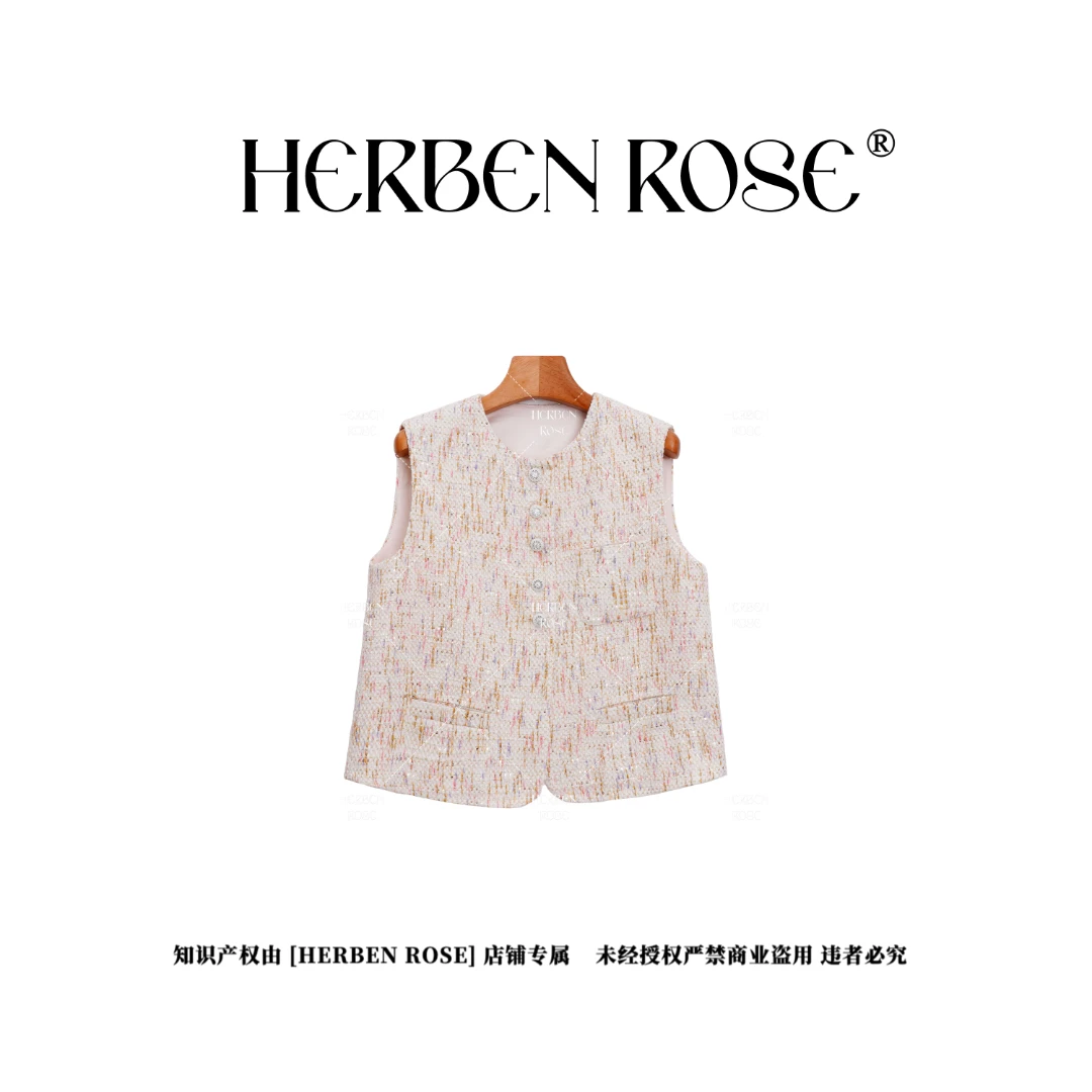 ‘灼灼桃花’2025春季新款小香风修身珠片马甲 531002