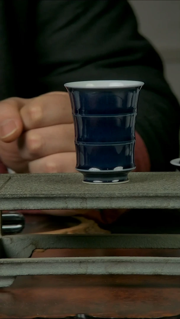 【闪购商品】盖碗玩茗堂宝石蓝竹节杯