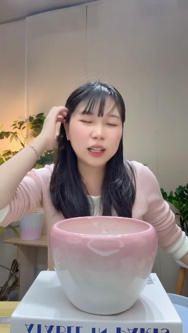 陶瓷花盆 渐变粉 苹果盆口径18/高度12