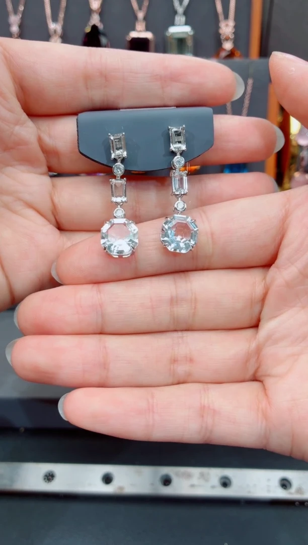 银S925镶嵌耳饰水晶水晶耳饰