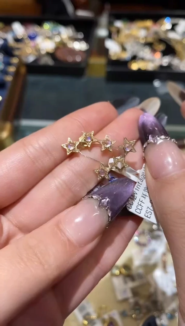 银S925镶嵌耳饰月光石楚楚珠宝中古甄选不退换