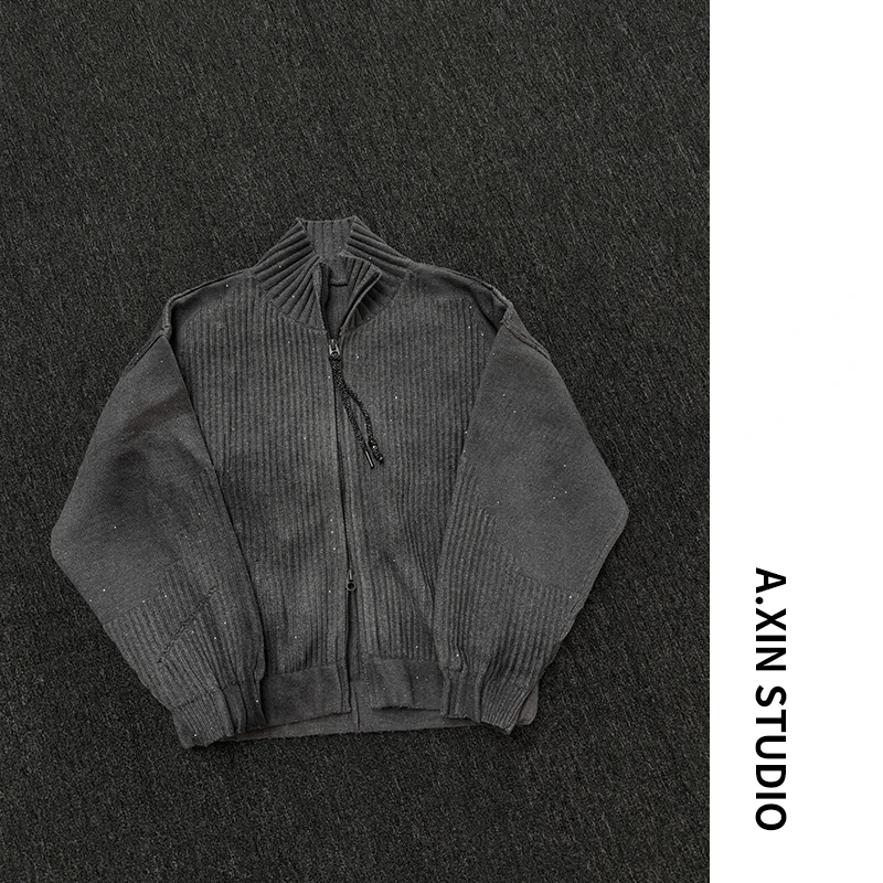 【AX满天星羊毛开衫】秋冬男士设计感灰色重磅百搭针织外套开衫