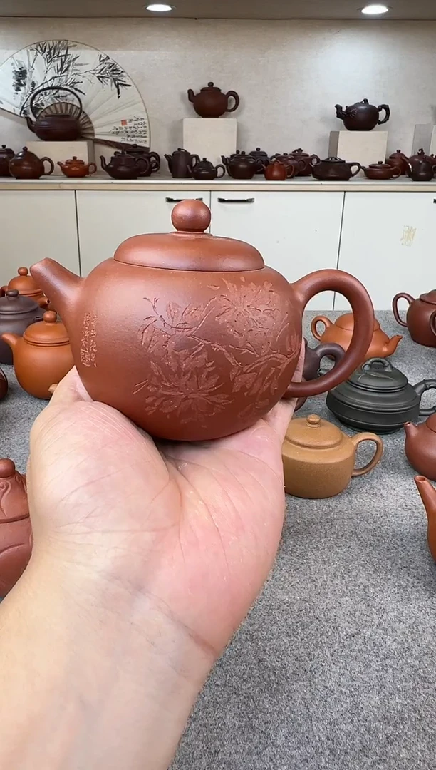 茶壶紫砂巨轮 紫泥 半手工