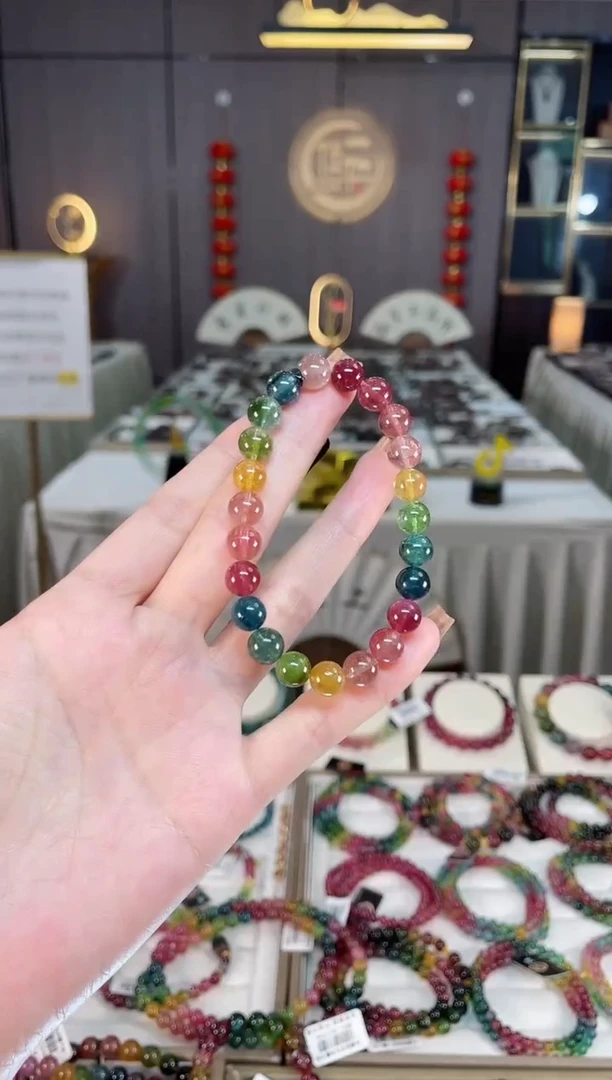 未镶嵌收藏级老矿碧玺色标单圈手串8mm+碧玺dan多样性发货一条