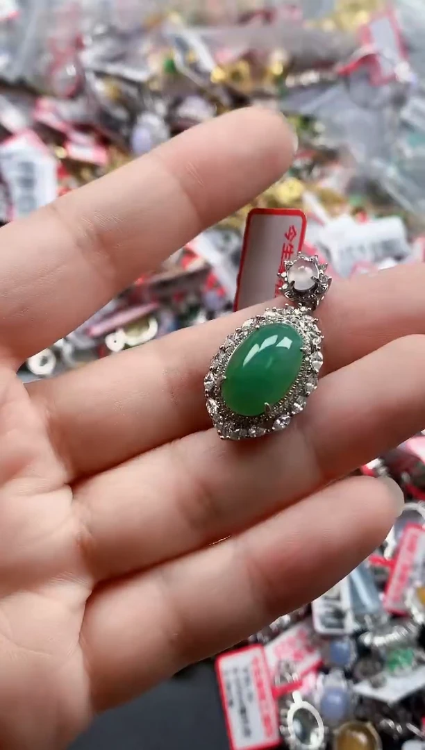 银S925镶嵌戒指翡翠天然A货缅甸翡翠