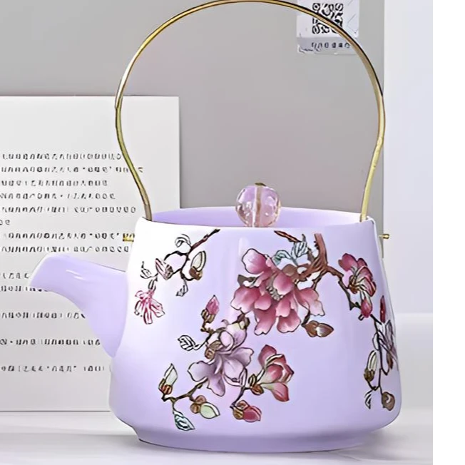 景德镇陶瓷 牡丹提梁壶