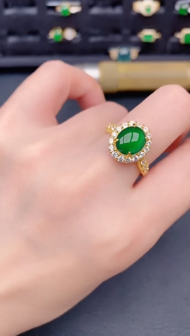 银S925镶嵌戒指翡翠天然a货翡翠247