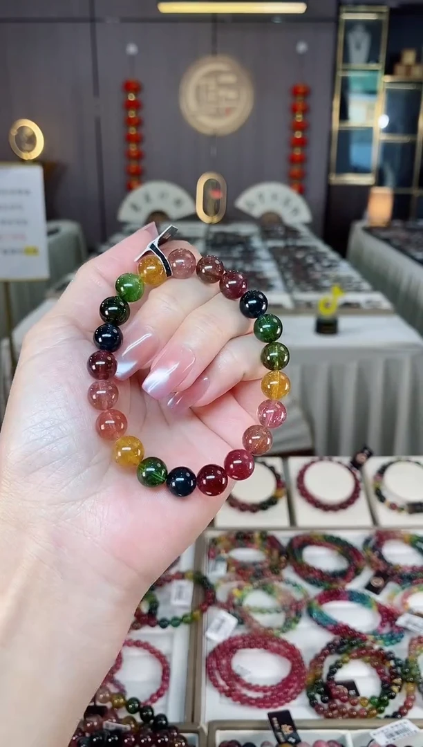 未镶嵌老矿碧玺彩虹单圈手串9mm+碧玺hon多样性发货一条