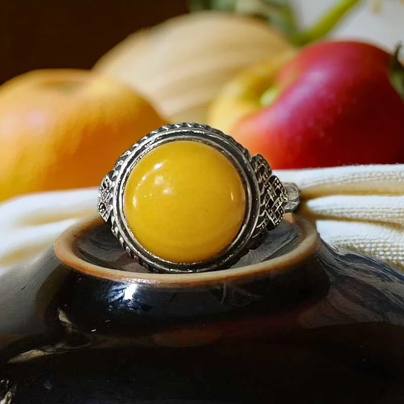 足银戒指 蒙古元素 原创设计 时尚复古 黄蜜蜜民族风镶嵌纯手工