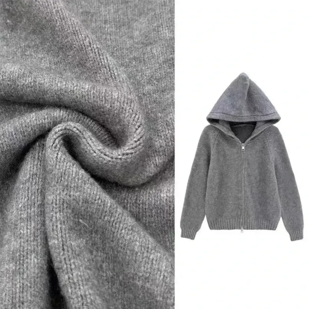 3高质感针织卫衣女小个子短款双拉链毛衣开衫外套秋冬