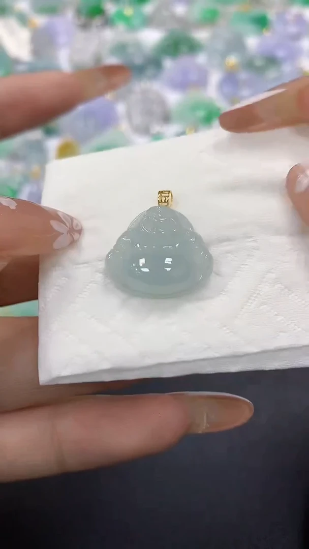 颈饰18K金镶嵌翡翠a货假一赔三支持复检百元上9元证书费自理