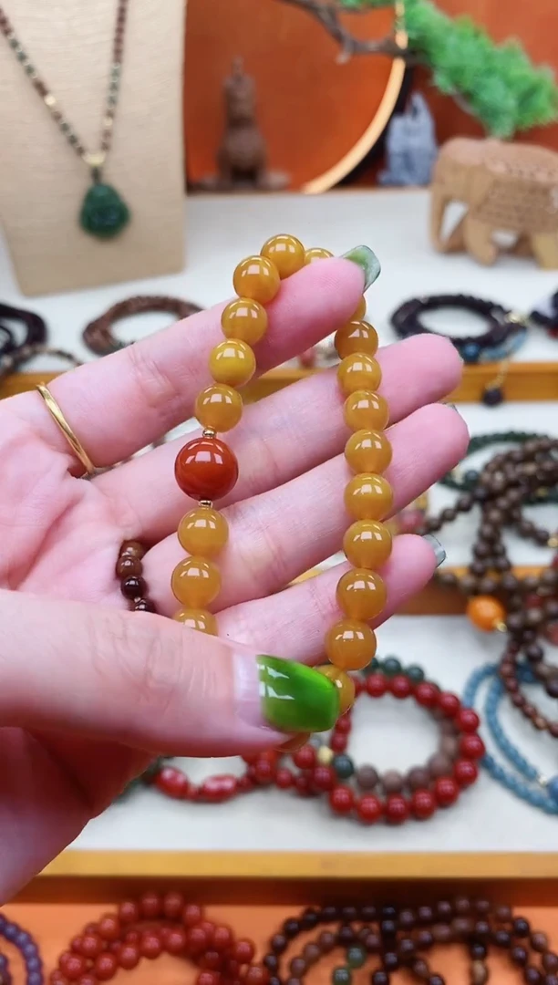 未镶嵌蜜蜡手链单圈蜜蜡南红玛瑙手串