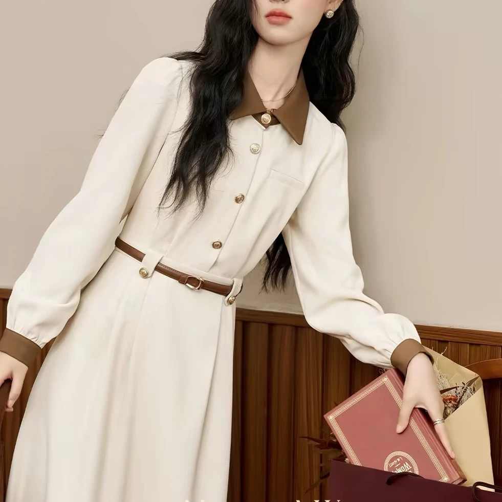 【鹿屿庄】秋冬新款高腰A字裙显瘦连衣裙50517