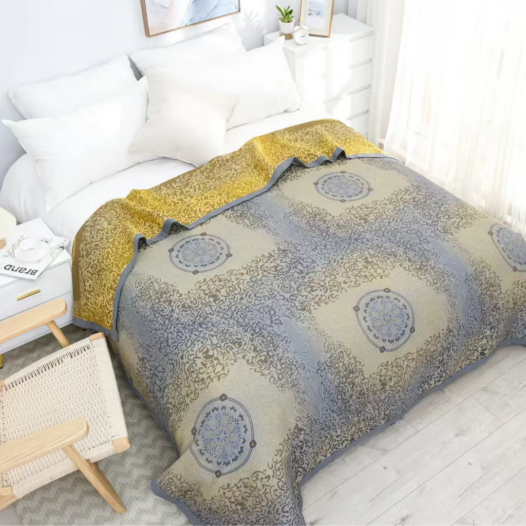 纯棉纱布盖毯四季毯--幻境灰230*250