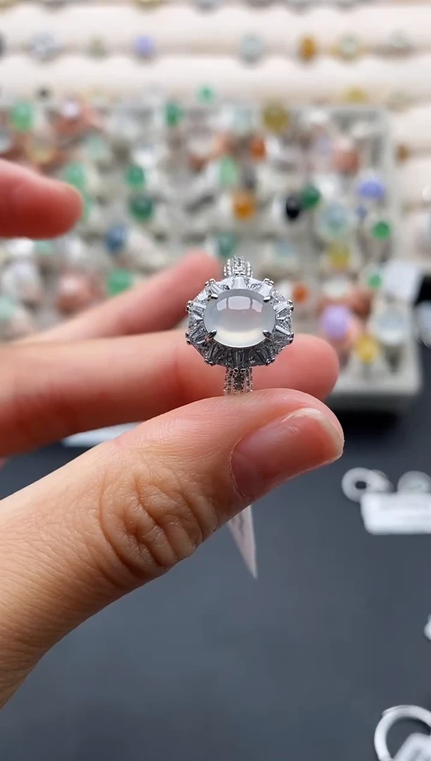 银S925镶嵌戒指翡翠怀*姐4444444+4