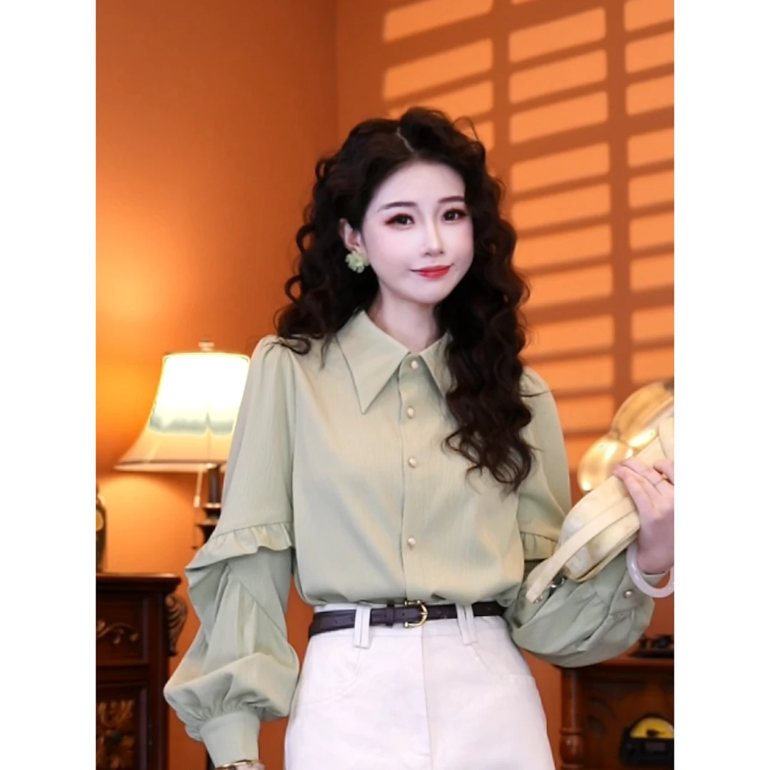 蒋肉肉【春日幻想】夏季长袖衬衣气质精致设计感上衣01351