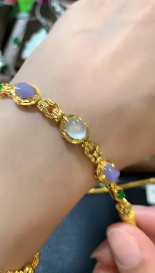 足金镶嵌手链翡翠x102