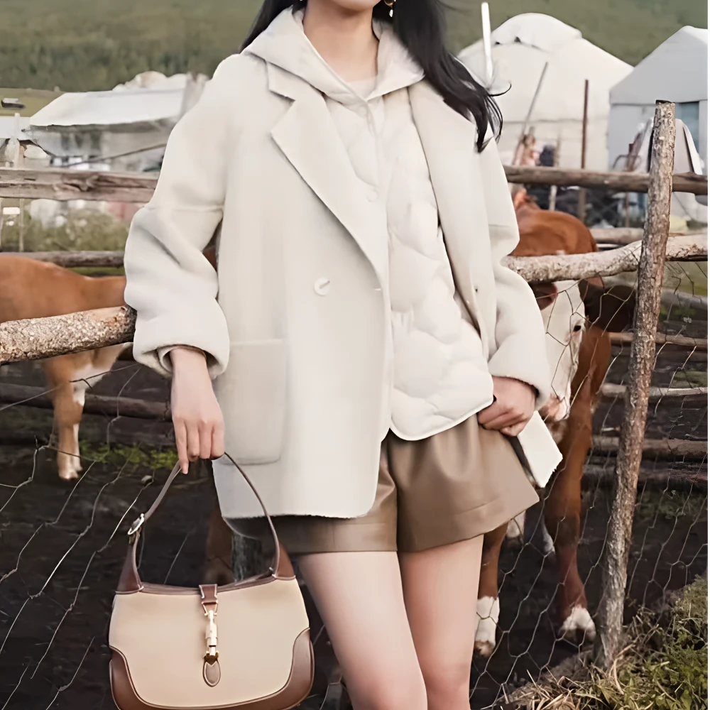 双面呢羊毛大衣通勤气质高档外套女 N7QJF3928