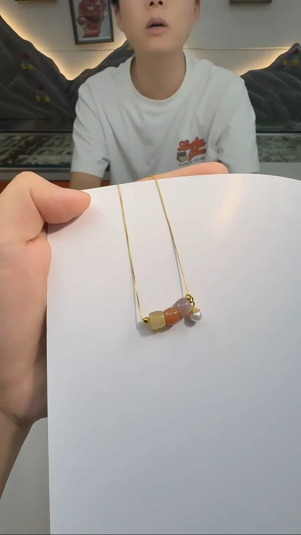 玛瑙/玉髓戒圈银S925镶嵌直切微笑链