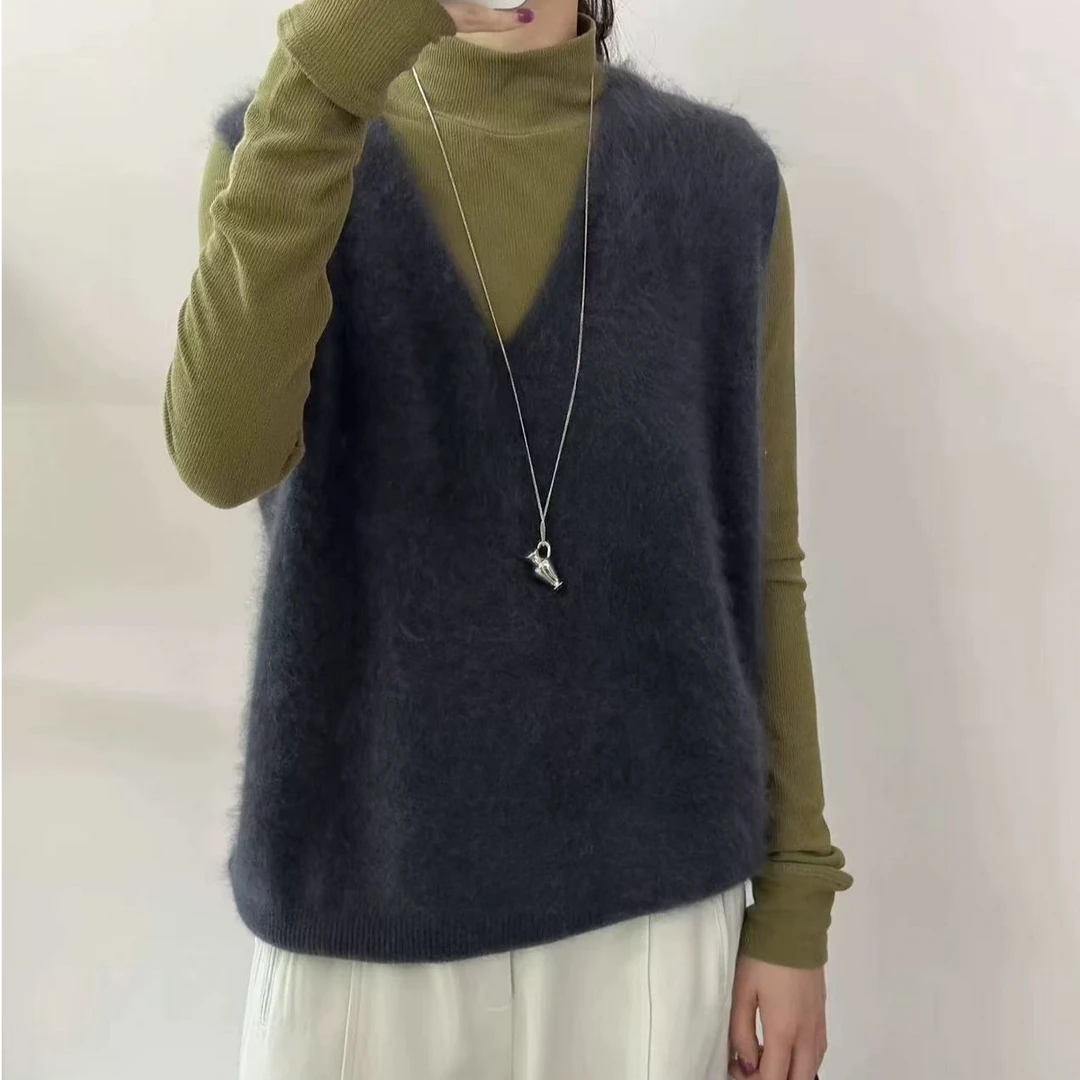 库存针织拉毛V领马甲女百搭