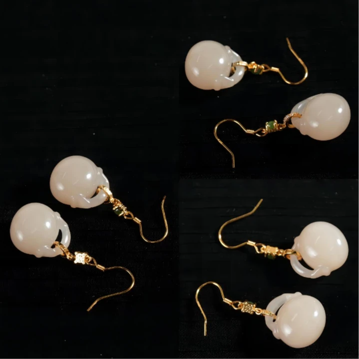 【老掌柜讲珠宝】和田玉藕粉如意锁耳环/多样性发货发一件 M072718