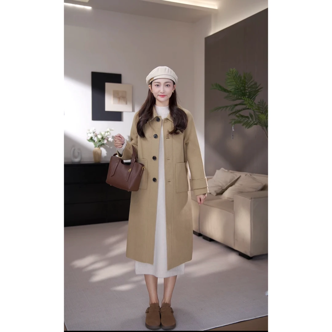 【现货】秋季新款显瘦气质宽松长款毛呢大衣-9177