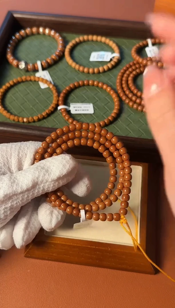 手串橄榄核【168】6.3mm老挝红料核尖老型108、正三花